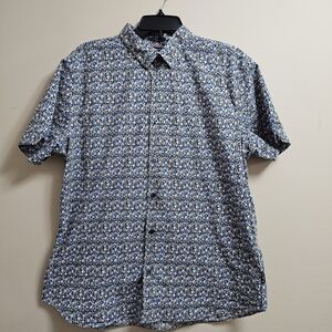 Ben Sherman Men’s XL Short Sleeve Button Down Shirt Stretch Fit Blue Floral